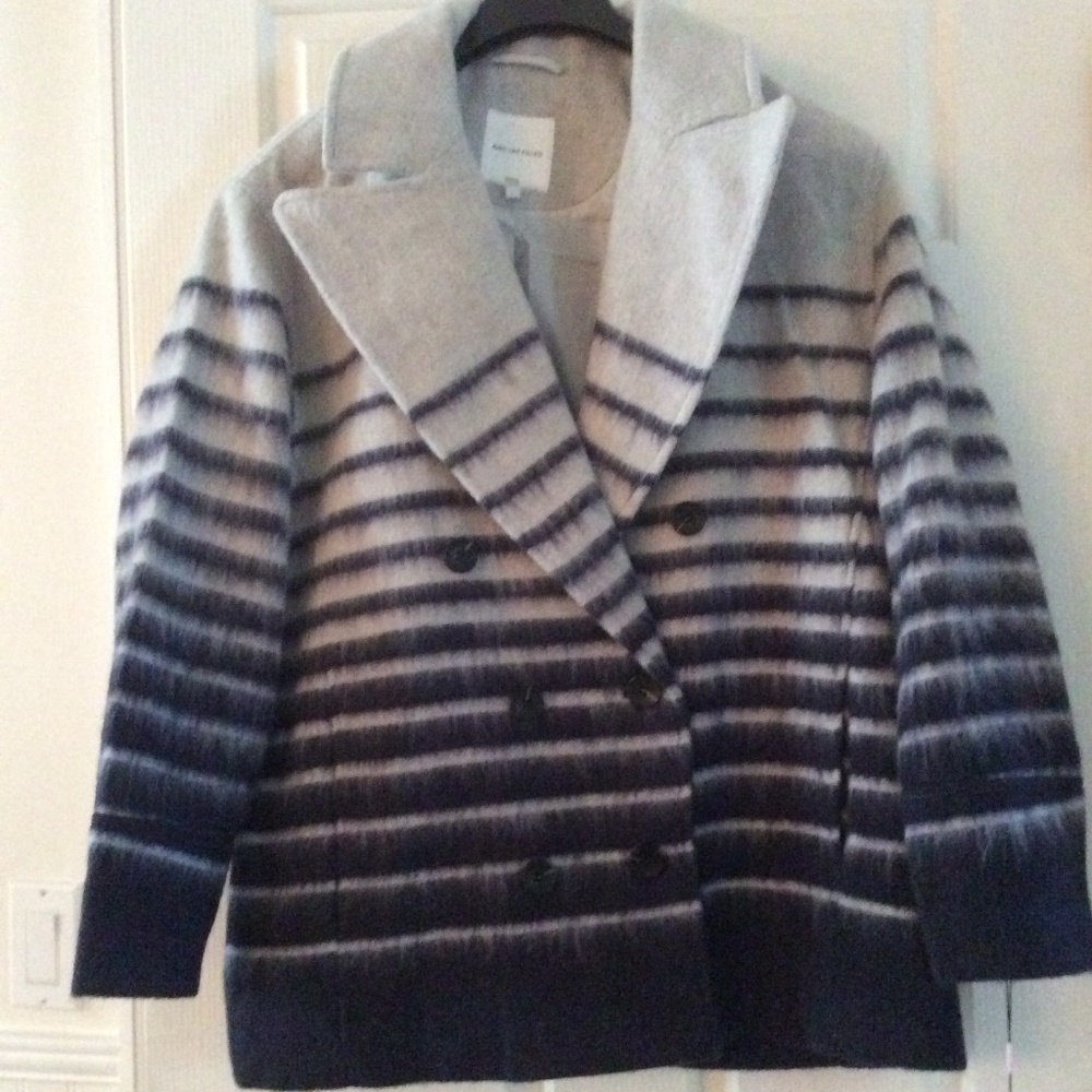 Navy/grey strip wool blend Avec les Filles coat NWT